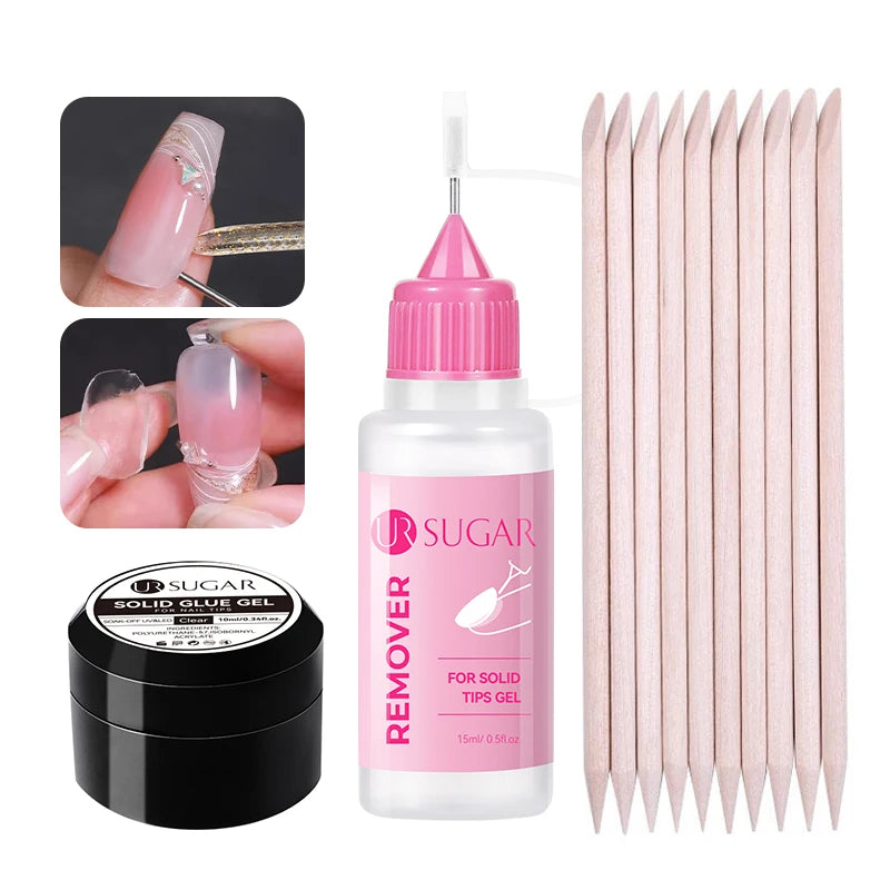 UR SUGAR 3tlg. Künstliche Nägel Set mit 420Stk. matten Soft Gel Tips Solid Glue Gel Entferner Schnelles Nagelverlängerungs-Kit Nagelpflege Starter-Set