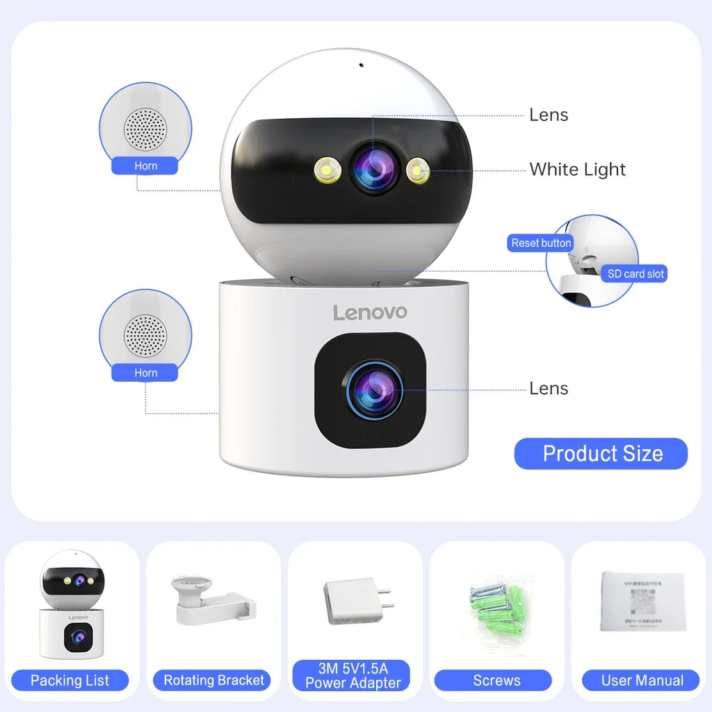 Lenovo Dual-Lens HD IP Überwachungskamera 8MP WLAN-Kamera für den Innenbereich Automatische Verfolgung Farb-Nachtsicht-CCTV Audio-Video-Überwachungskamera