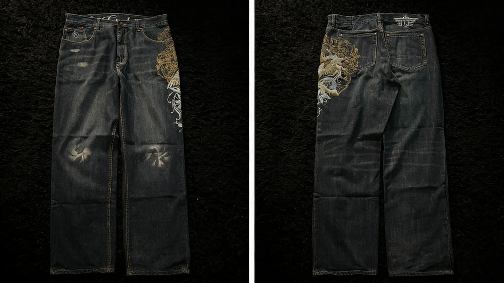 Y2K Black Washed Bestickte High-Waisted Oversized Jeans Herren Europäischer und Amerikanischer Retro Klassiker Lockere Weite Gerader Schnitt Hosen