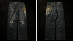 Y2K Black Washed Bestickte High-Waisted Oversized Jeans Herren Europäischer und Amerikanischer Retro Klassiker Lockere Weite Gerader Schnitt Hosen