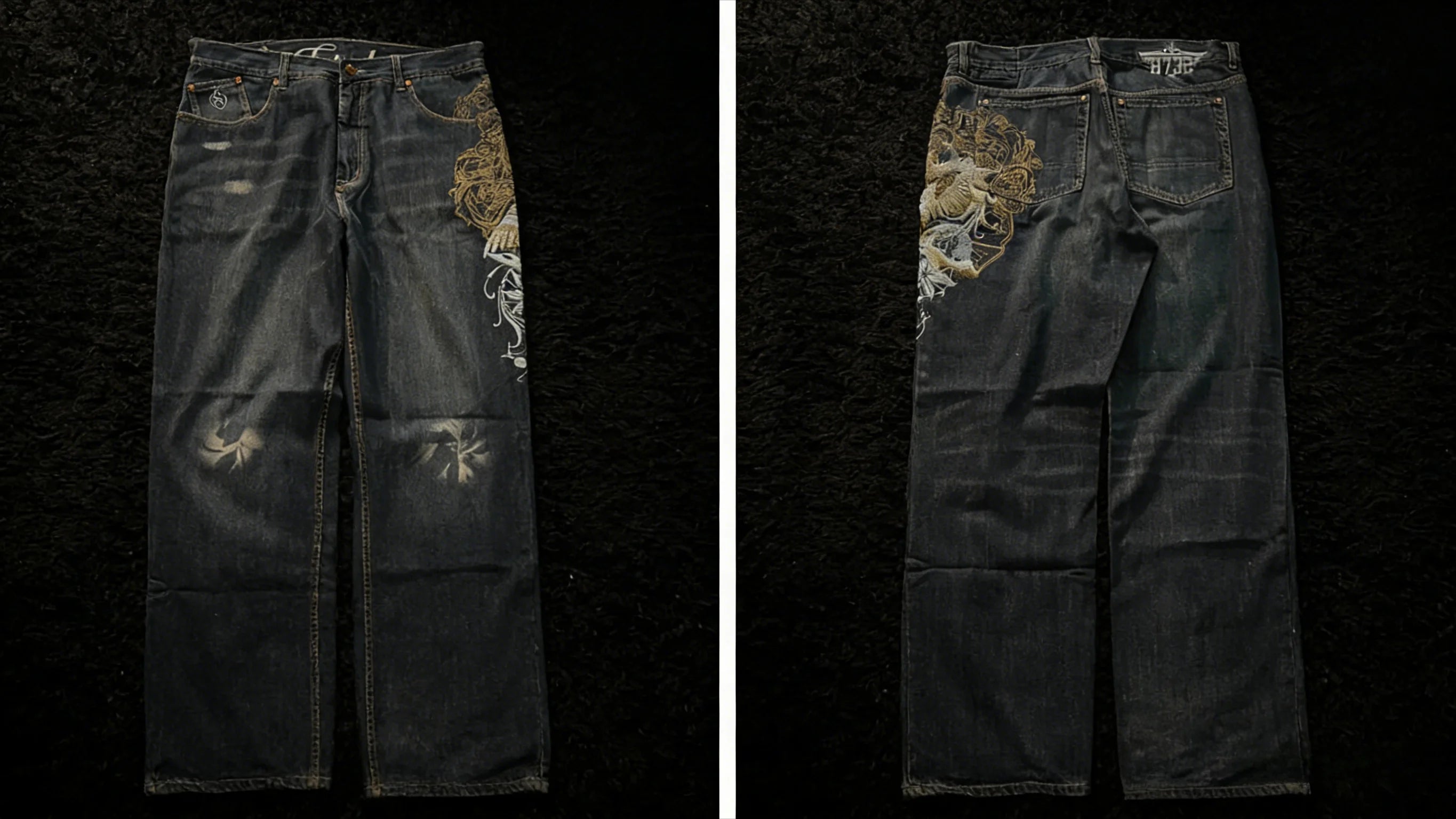 Y2K Black Washed Bestickte High-Waisted Oversized Jeans Herren Europäischer und Amerikanischer Retro Klassiker Lockere Weite Gerader Schnitt Hosen