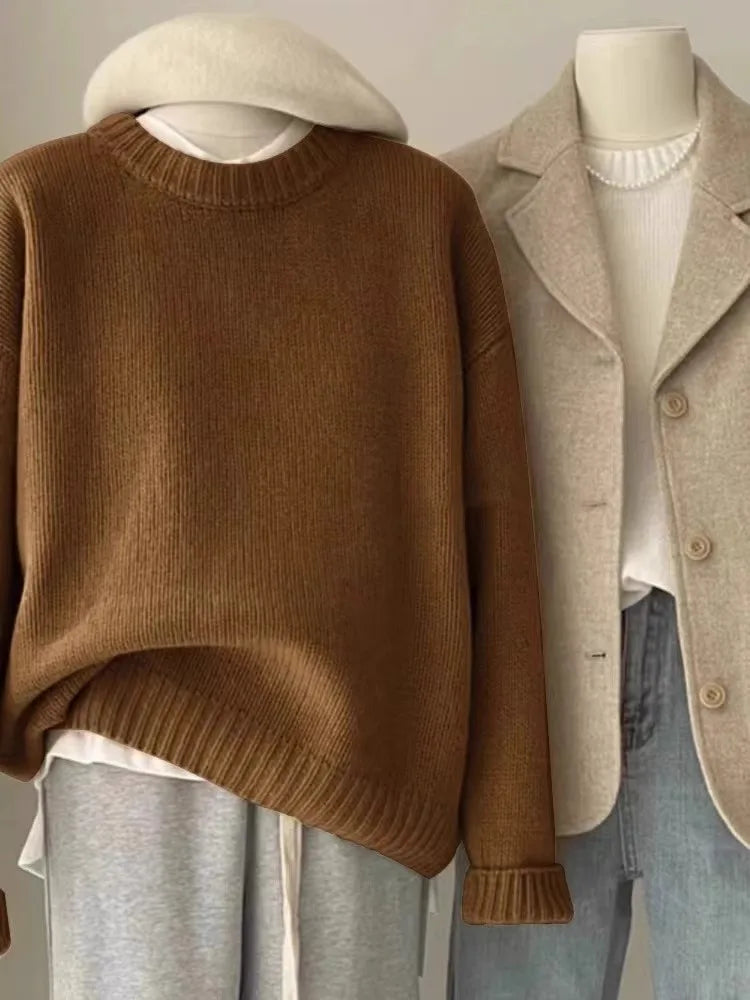 Weicher, wachsartiger Rundhals-Pullover aus 100 % reinem Kaschmir für Damen, lockerer Pullover, Herbst- und Winter-Kurzpullover