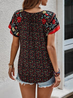 Sommer Blusen mit Blumenmuster für Damen, modische V-Ausschnitt Kurzarm Boho Strand Freizeit-Oberteile, elegante Hemden, Neuheiten Damen