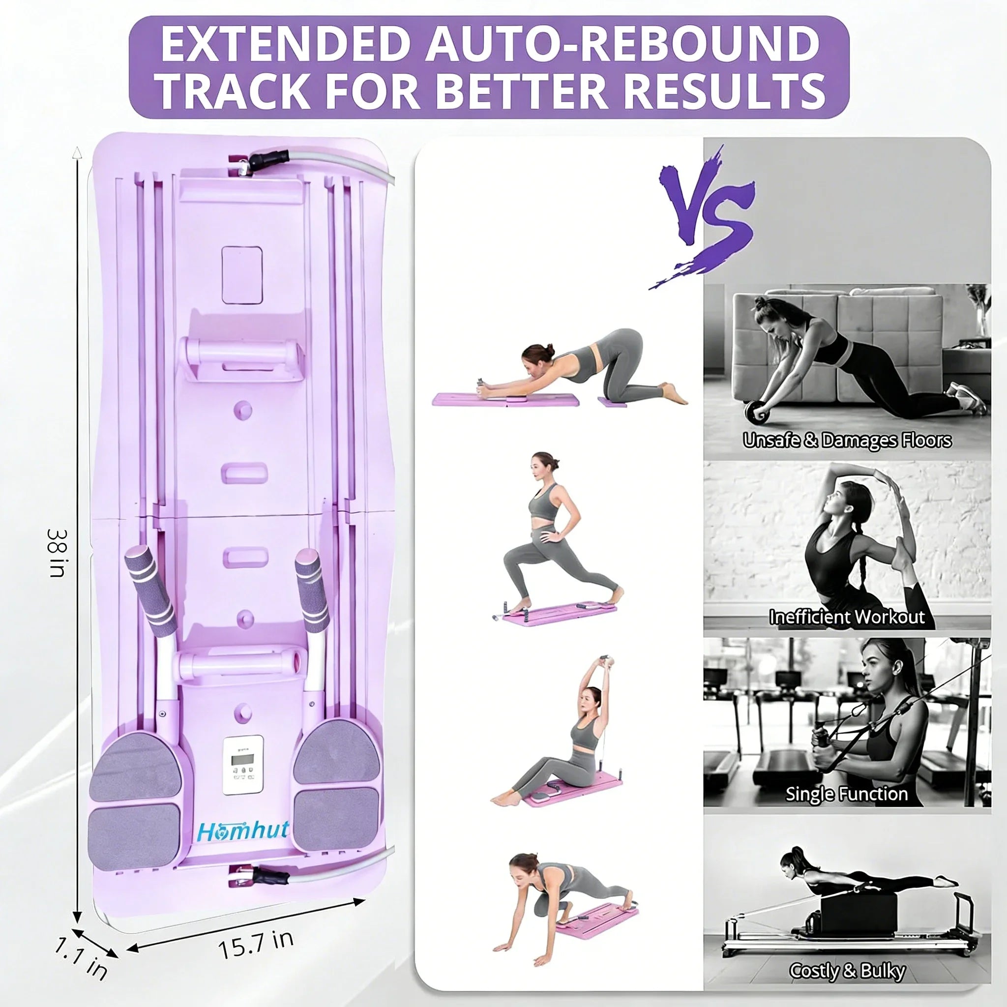 Multi-Functional Foldable Pilates Reformer Board with Counter, Full Body Abdominal Workout Sliding Trainer, Home Core Strength Exercise Equipment with Resistance Bands & Handles
