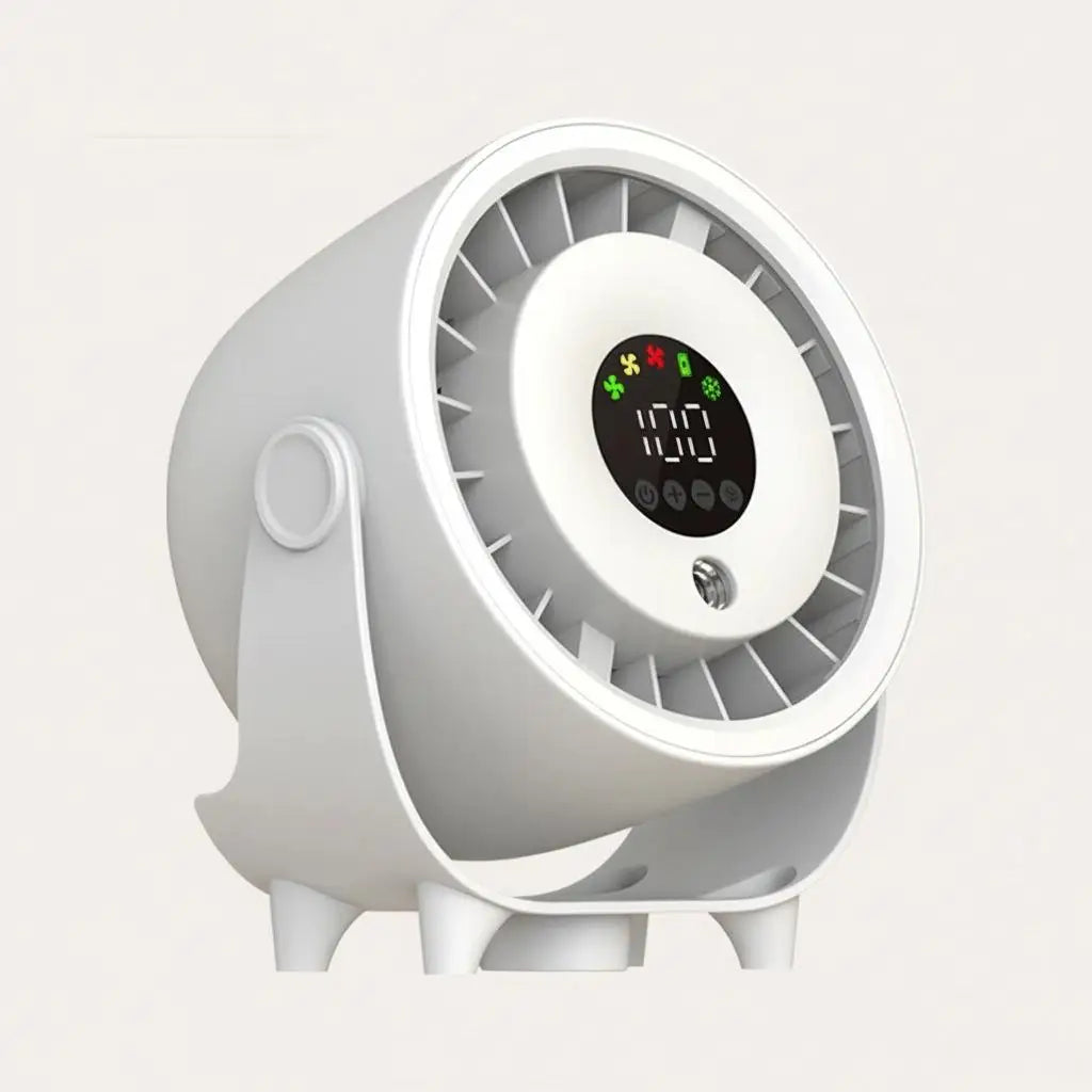 Neuer Sprühnebelventilator, befeuchtend, schnelle Kühlung, Aufhängeloch, geräuscharm, digitale Anzeige, Tastensteuerung der Geschwindigkeit, fein absorbierbar