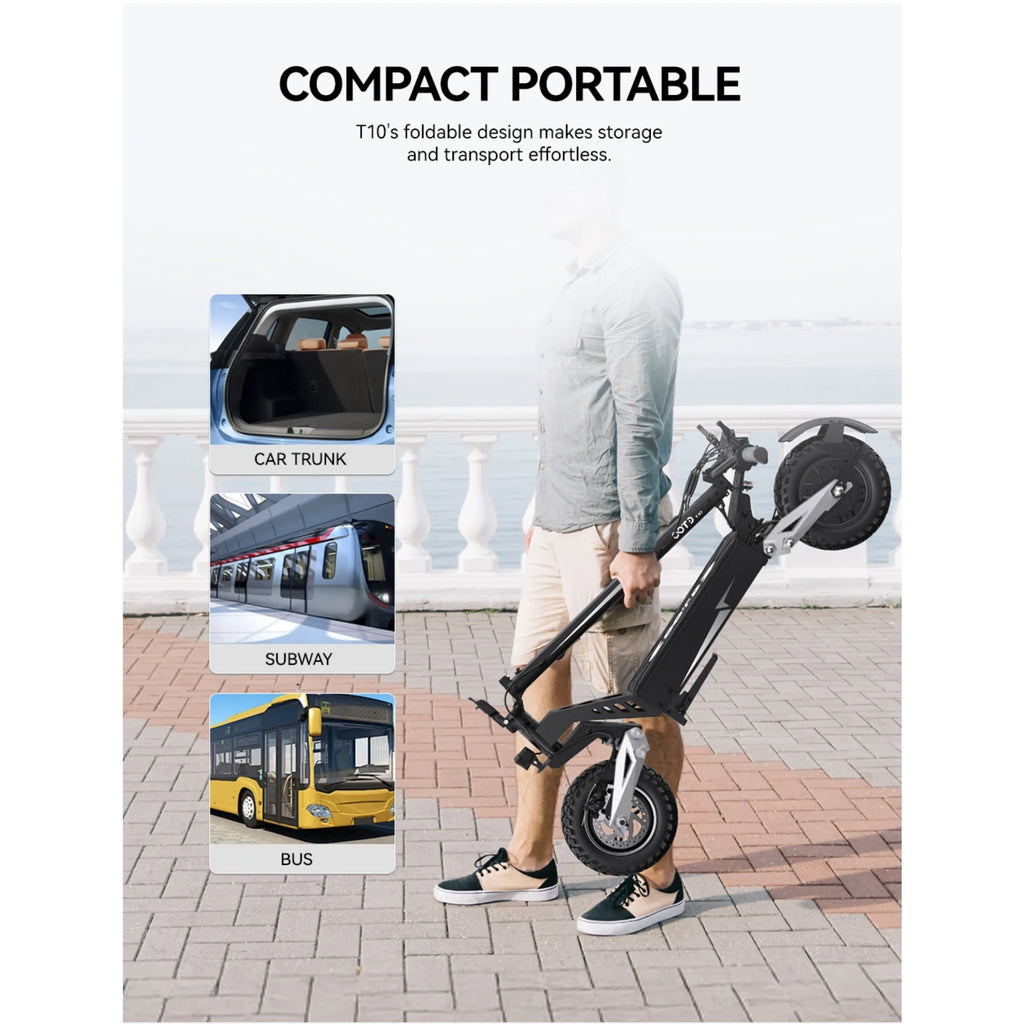T10 Tragbarer E-Scooter 900W Spitzenleistung 48V 13.5/18 Ah Akku Elektroroller für Erwachsene 11 Zoll Offroad-Reifen Elektroroller