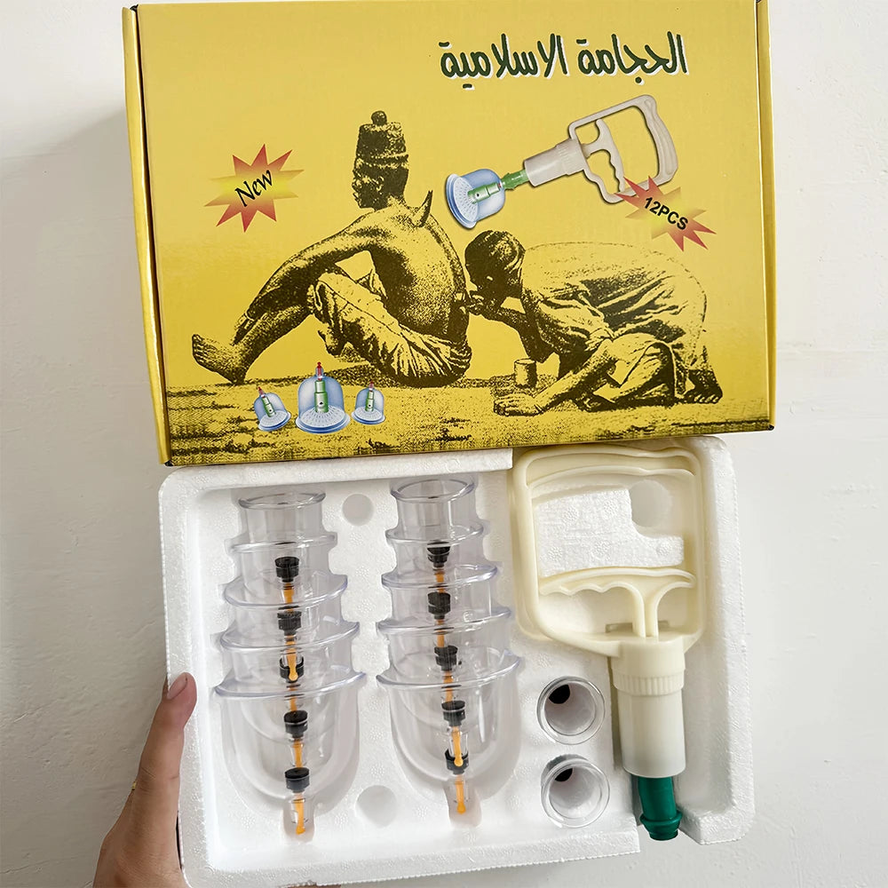 24tlg. Schröpf-Relax-Set, Vakuumsaugnäpfe in verschiedenen Größen mit Handpumpe und detaillierter Schröpfanleitung, Schröpf-Massage-Set zur Massage