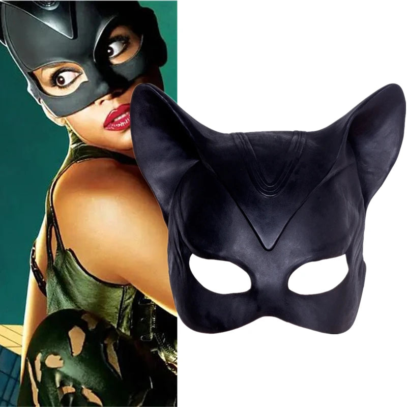 Sexy Catwoman Selina Kyle Latex Maske Superhelden Film Cosplay Kostüm Halloween Party Masken Hauptbild