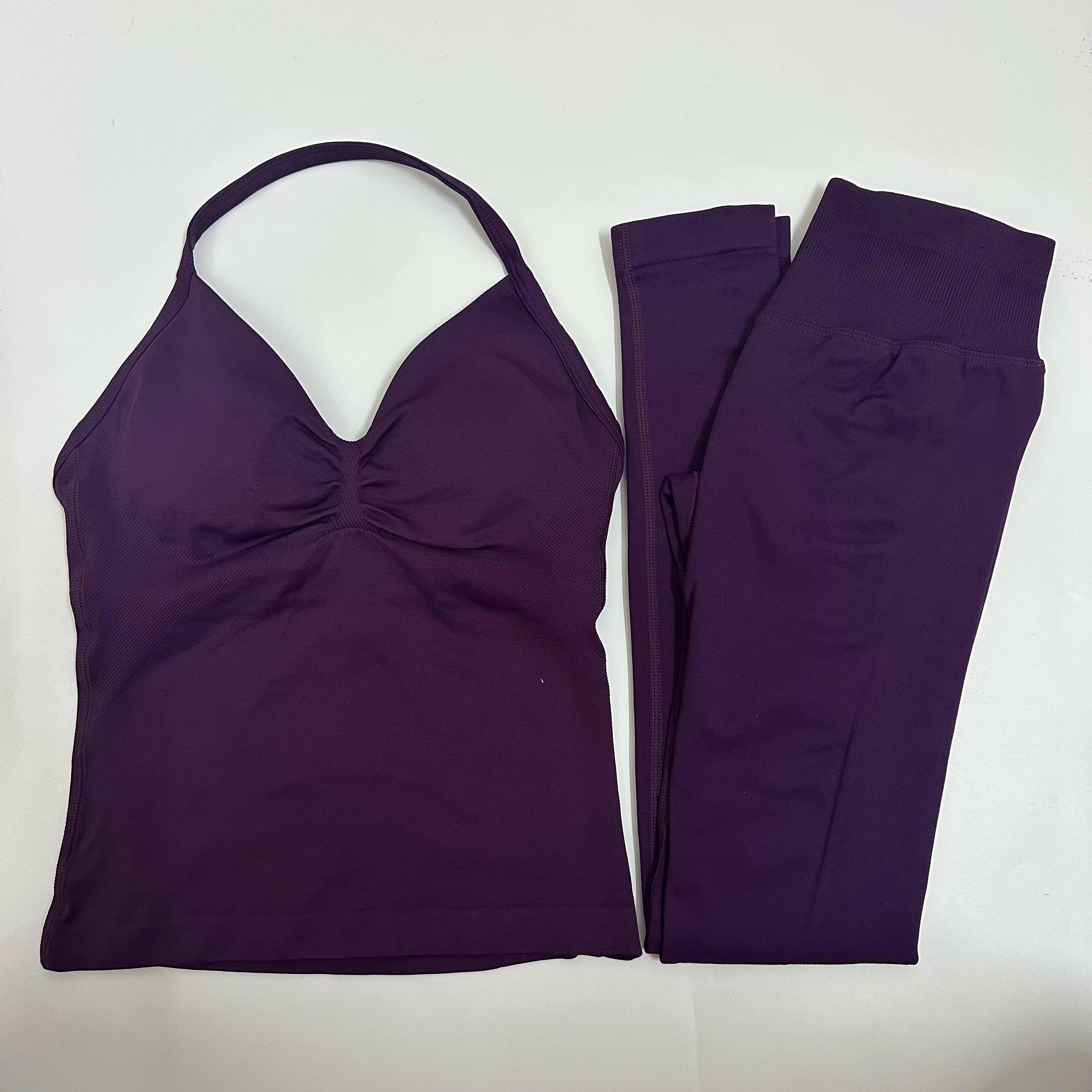 2-teiliges Set Yoga Leggings Set Damen Rückenfreie Tank Tops Hohe Taille Scrunch Gym Anzug Fitness Kleidung Outfit Yoga Set