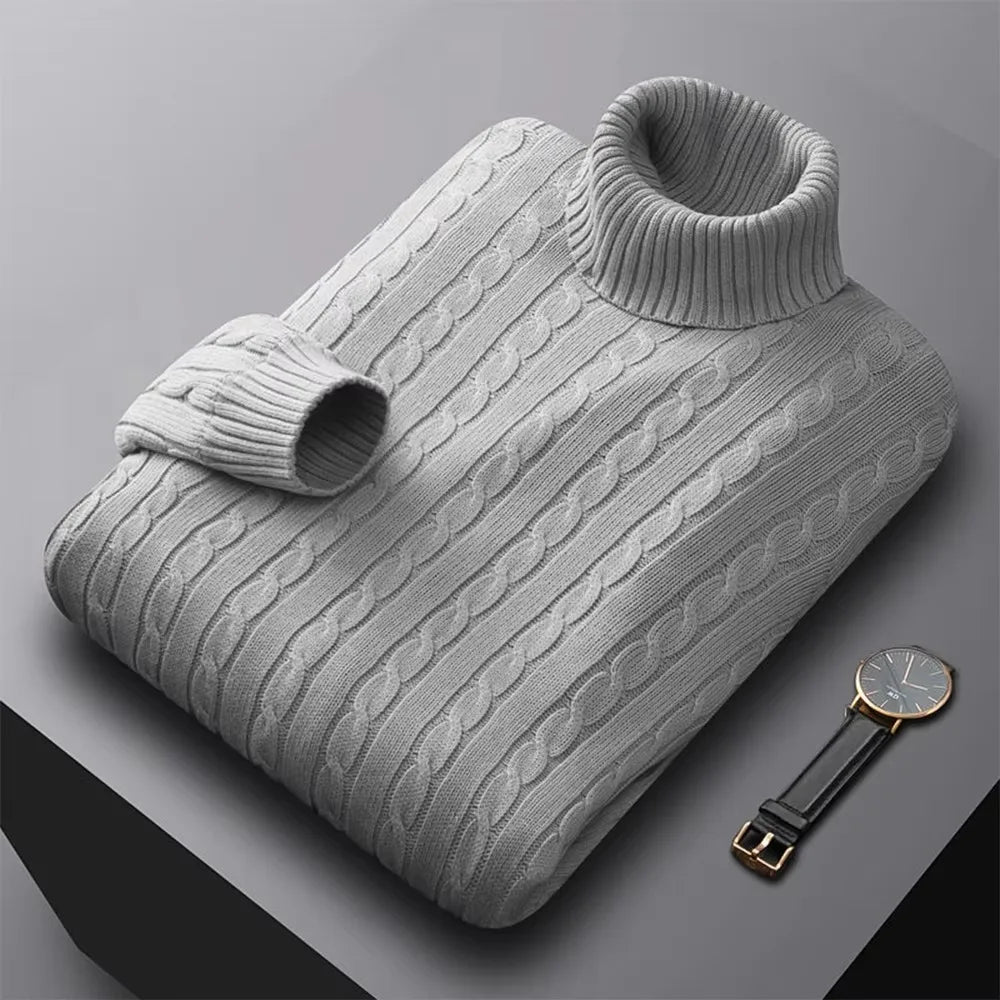 Herbst Neues Herren Rollkragenpullover Jacquard-Strickpullover Einfarbig Freizeit Wärme Hochelastisch Vielseitiger Herren-Pullover