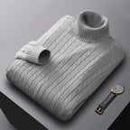 Herbst Neues Herren Rollkragenpullover Jacquard-Strickpullover Einfarbig Freizeit Wärme Hochelastisch Vielseitiger Herren-Pullover