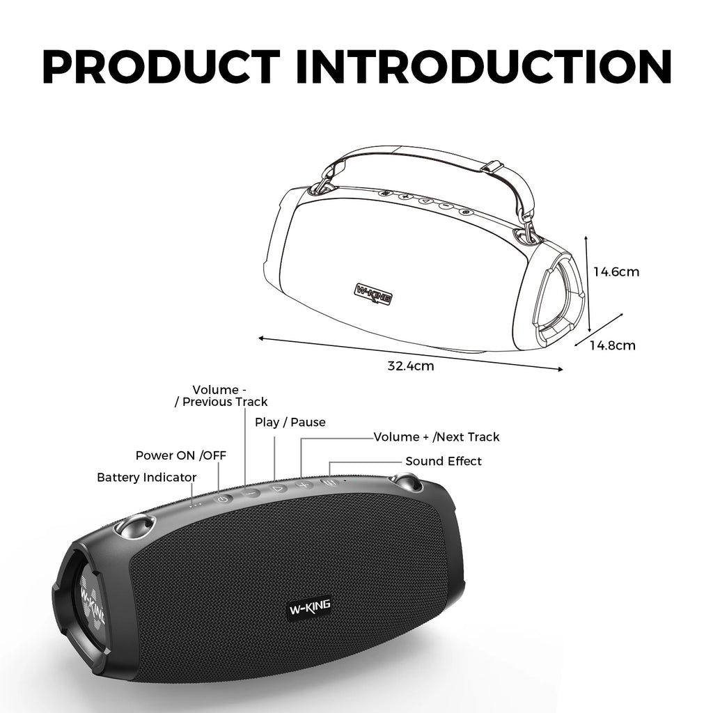 W-KING (120W PEAK)70W Tragbare laute Bluetooth-Lautsprecher mit kabellosem Mikrofon, wasserdichte kabellose Outdoor-Bluetooth-Lautsprecher