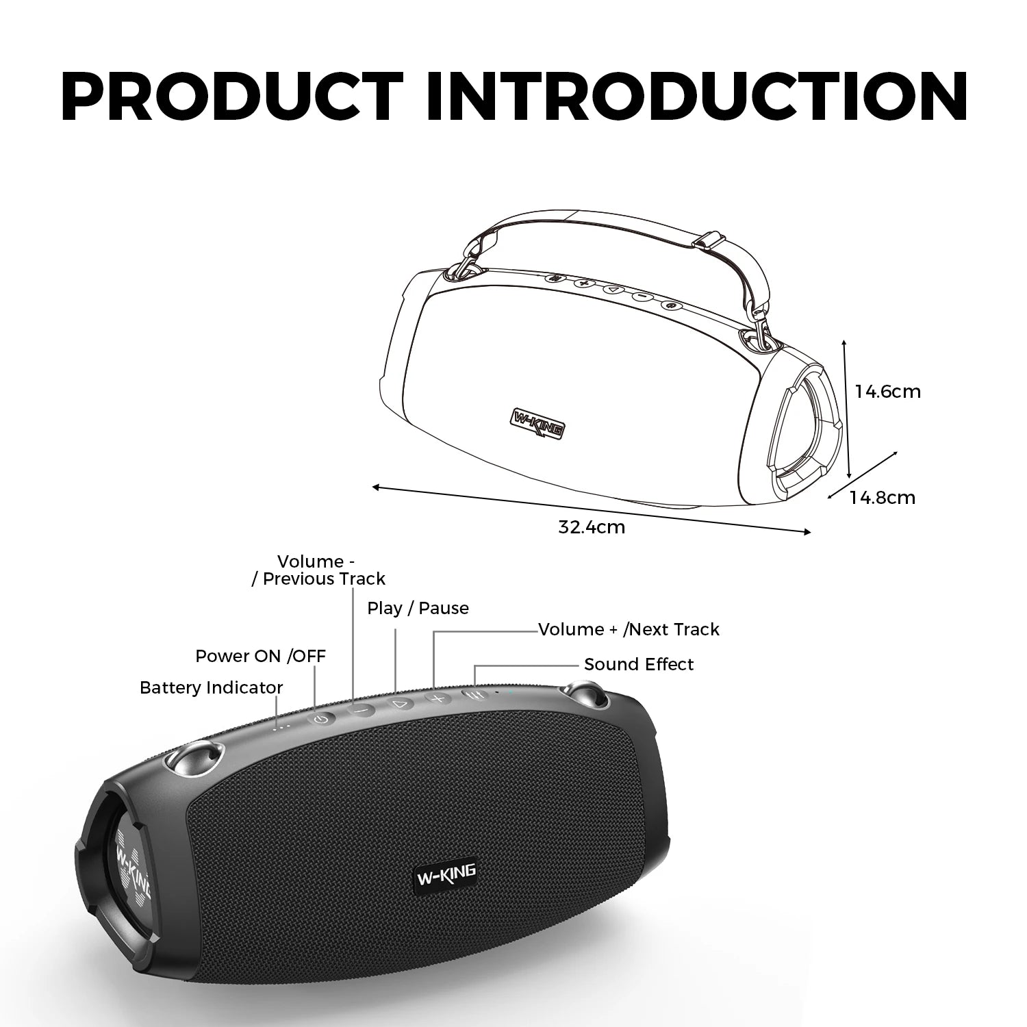 W-KING (120W PEAK)70W Tragbare laute Bluetooth-Lautsprecher mit kabellosem Mikrofon, wasserdichte kabellose Outdoor-Bluetooth-Lautsprecher