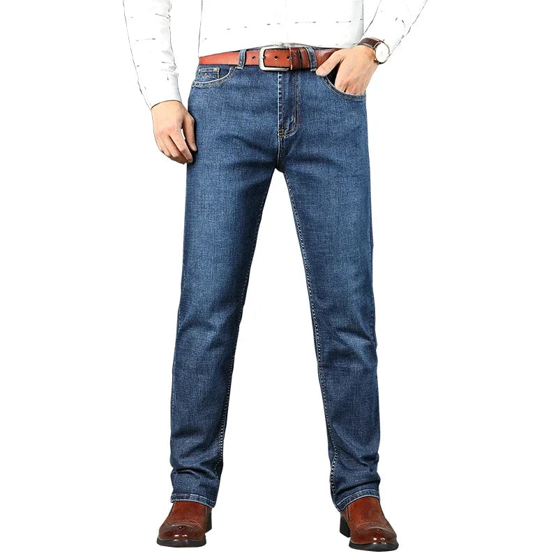 WTHINLEE Business Herren Jeans Casual Straight Stretch Mode Klassische Blaue Arbeits-Denim-Hosen Herren Markenbekleidung Größe 28-40