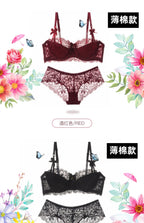 MOYISU Sommer-Dessous-Set, transparenter französischer Spitze, Minimizer-BH, Slip, ultradünn, sexy Damenunterwäsche, großer Busen, sexy Po & Höschen