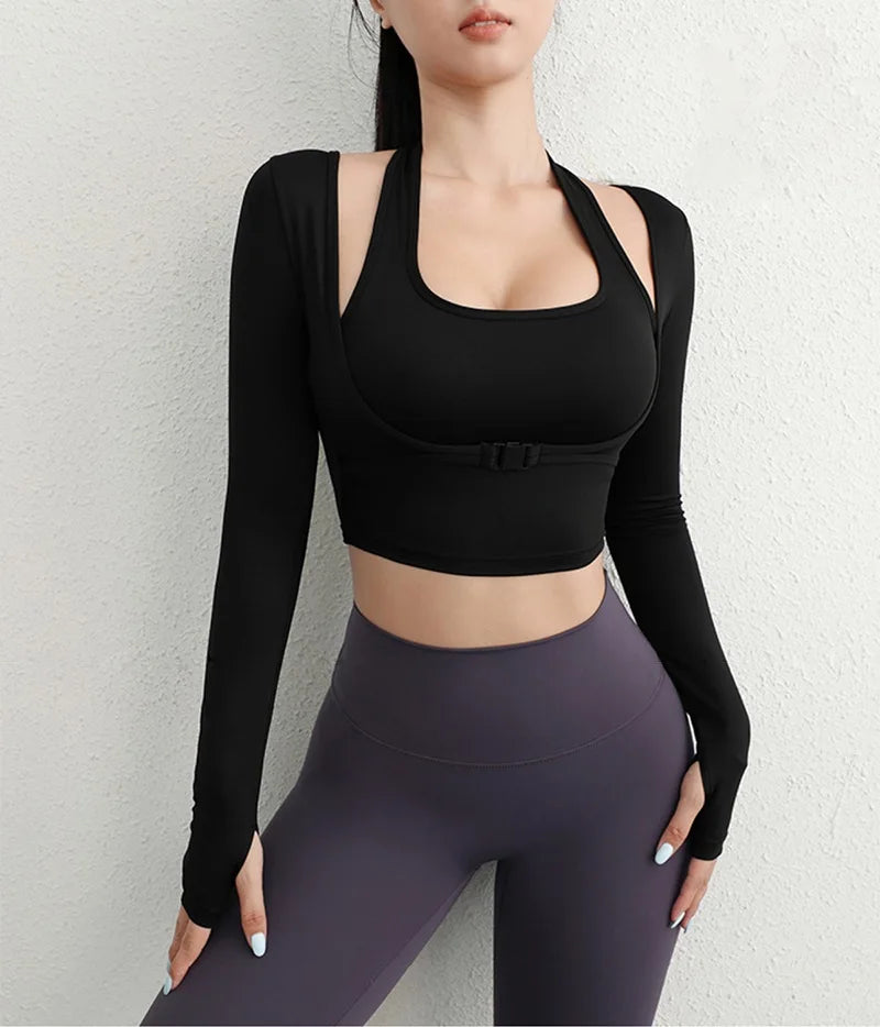 Cloud Rise Damen Yoga-Shirts Sport-Trainings-T-Shirt Sexy Mädchen Langarm-Bluse Fitnessstudio Fitness Crop Top Herbst Winter Sportbekleidung
