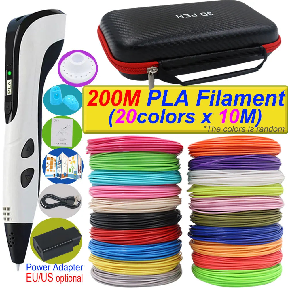 2026 Neue 3D-Druckstift DIY Dreidimensionale Malerei Kinderspielzeug mit LCD-Bildschirm Netzteil 200M PLA-Filament Spielzeug Geschenk