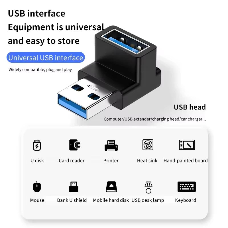 NNBILI USB3.0 Male to Female Right Angle Extension Adapter USB Upward Elbow 90 Degree Adapter 10Gbps For Laptop PC Connector