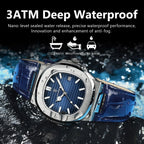 POEDAGAR Top Luxus Quadratische Herrenuhr Datum Wasserdicht Leuchtend Herren Armbanduhr Hochwertige Leder Herren Quarzuhren+Box Reloj