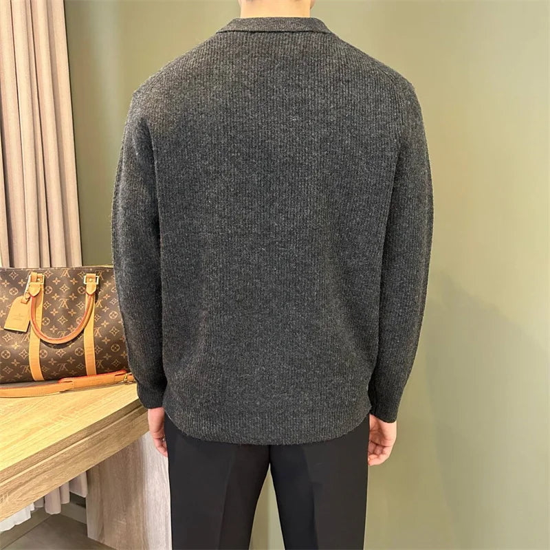 Herren Winter Norwegerpullover Einfarbig Polo Rollkragen Gestrickte Pullover Lässige Retro Warme Strickwaren Elegante Y2K Streetwear Jersey Hombre