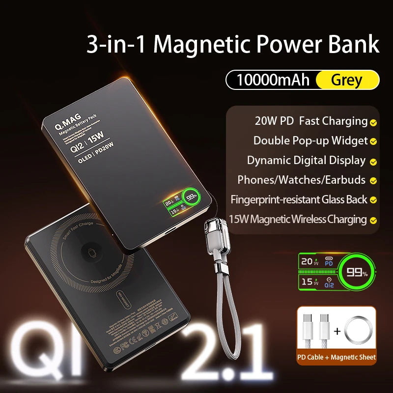 QI 2.1 Magnetische Powerbank Kabelloses Schnellladen Tragbarer externer Ersatzakku für iPhone 12-17 Pro Watch Airpods 5000/10000mAh