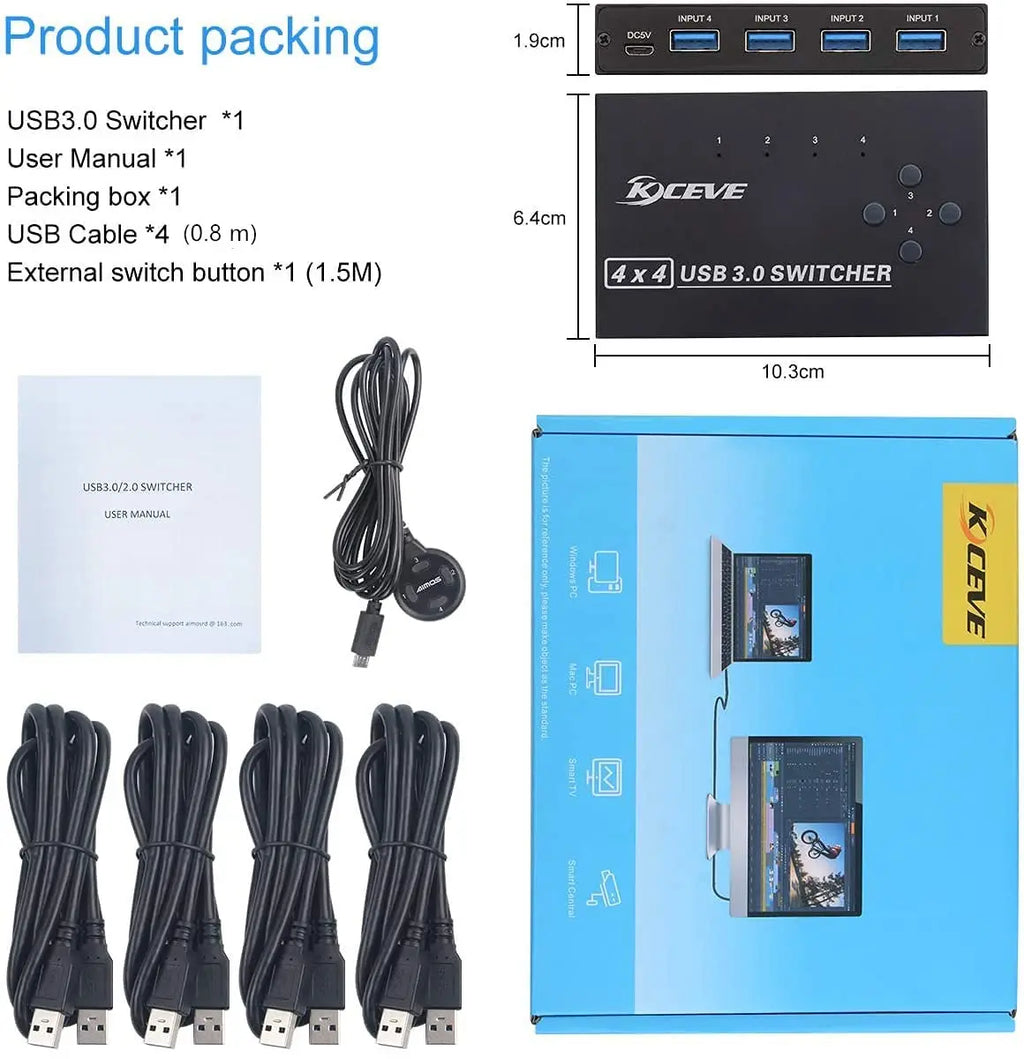 MZX 4x4 USB 3.0 Switch Wahlschalter KVM Switcher Hub 3 0 Kabel PC Laptop Computer USB-Geräte Tastatur Maus Drucker KVM-Switch teilen
