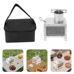 Tragbarer Camping-Holzofen, Mini-Feuerstelle aus Edelstahl für Outdoor-Kochen, Wandern, Grillen, mit Glasfenster und Belüftungsöffnungen