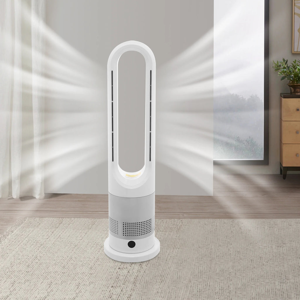 Blattloser Ventilator zum Kühlen und Heizen 220 V mit Timer, Fernbedienung, 8 Windstärken, leise, für Zuhause, Klimaanlage, Heizung, LED-Anzeige