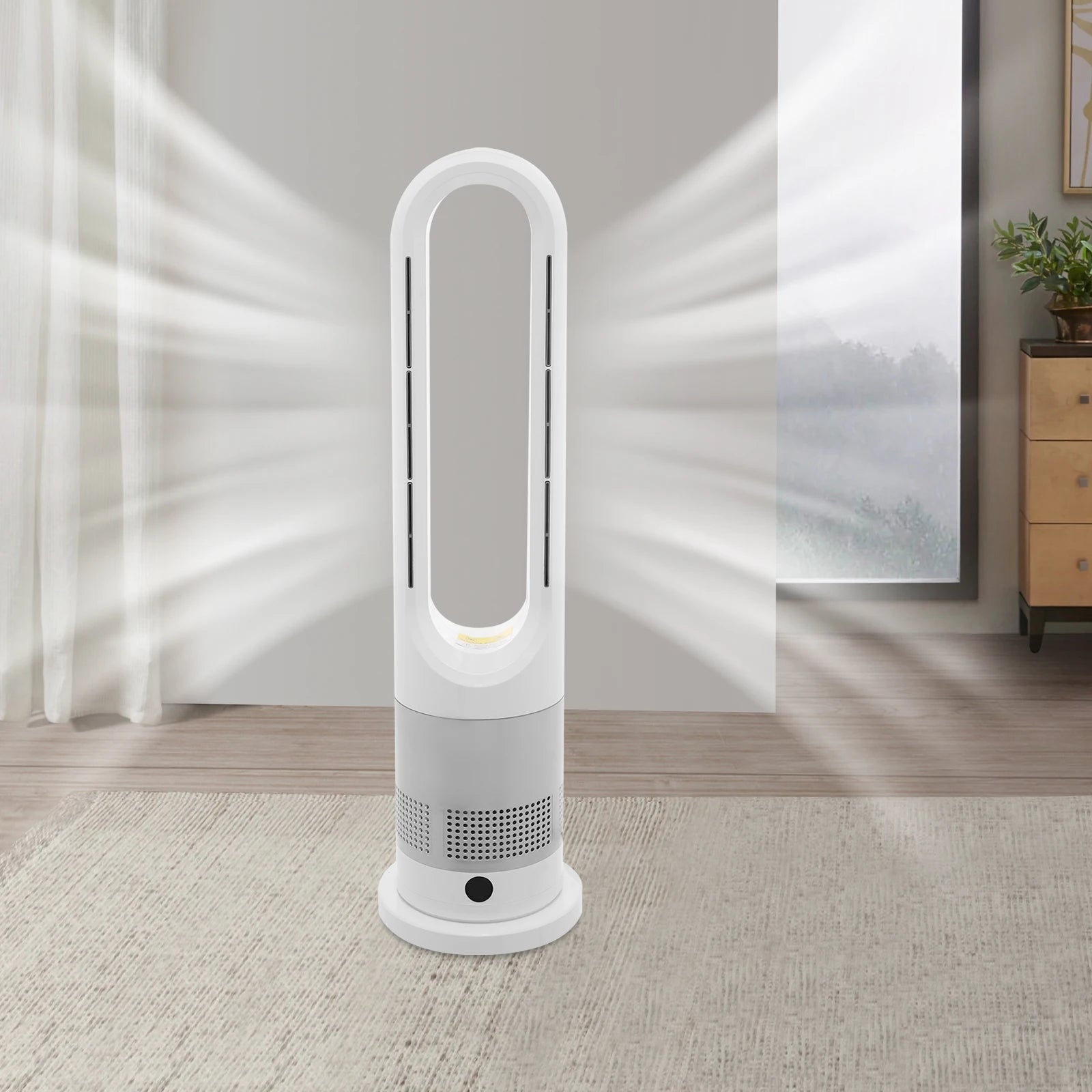 Blattloser Ventilator zum Kühlen und Heizen 220 V mit Timer, Fernbedienung, 8 Windstärken, leise, für Zuhause, Klimaanlage, Heizung, LED-Anzeige
