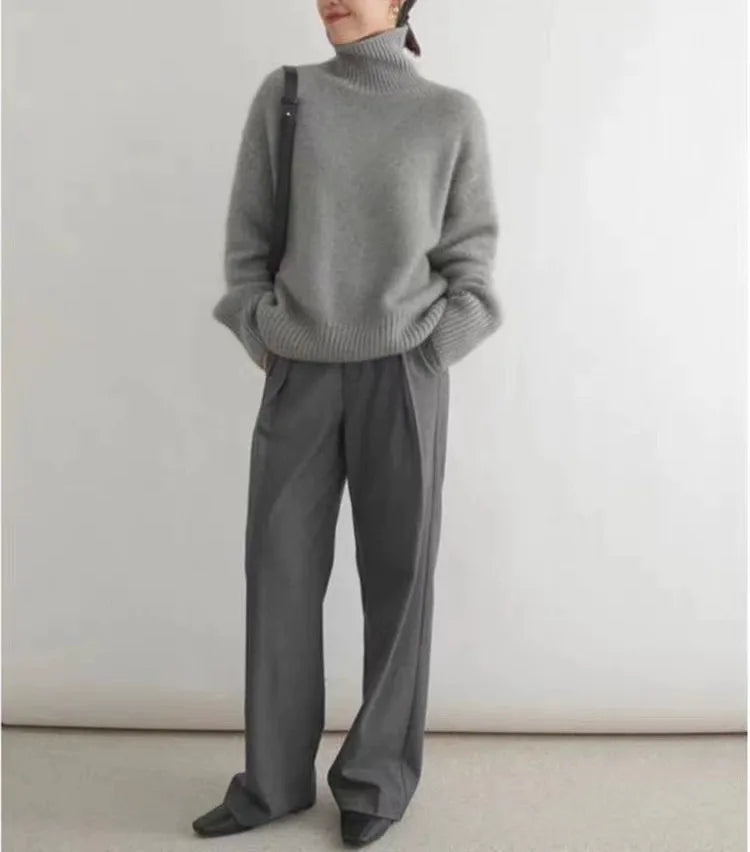 2023 Herbst und Winter Rollkragenpullover 100% reiner Kaschmir Damen Loose Sweater verdickter Wollpullover Überwurf faules Unterteil