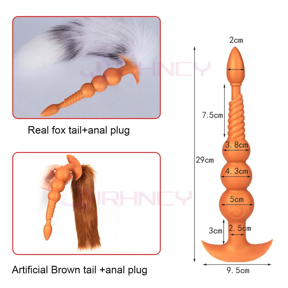 3-10cm Großer Analsex Plug mit Schwanz Sexspielzeug für Erwachsene Spiele Paare DIY Cosplay Großer Butt Plug Silikon Weich Lang Anal Beads Frauen