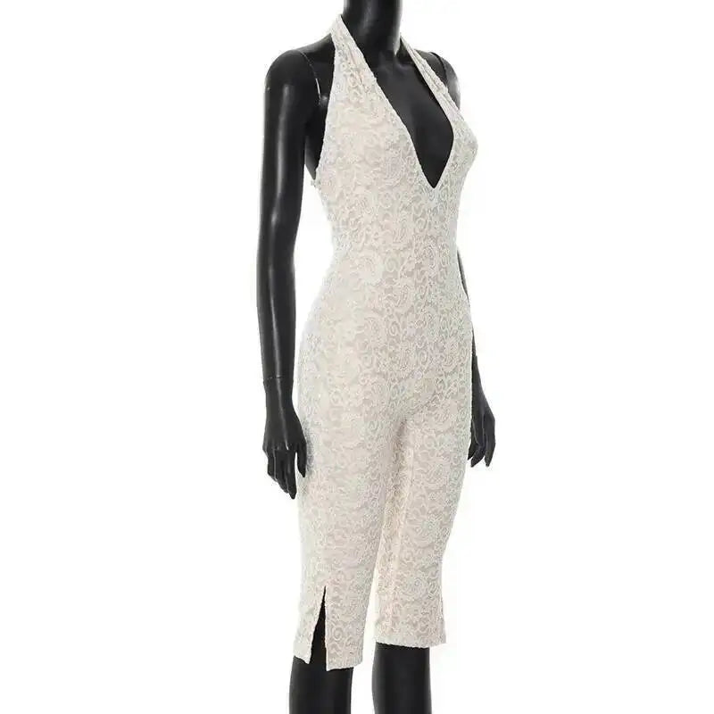 Avrilyaan Spitze Sieben-Punkte-Hose Bodycon Sexy Party Tiefer V-Ausschnitt Playsuits Damen Strampler Damen Jumpsuit 2025 Sommer Overalls