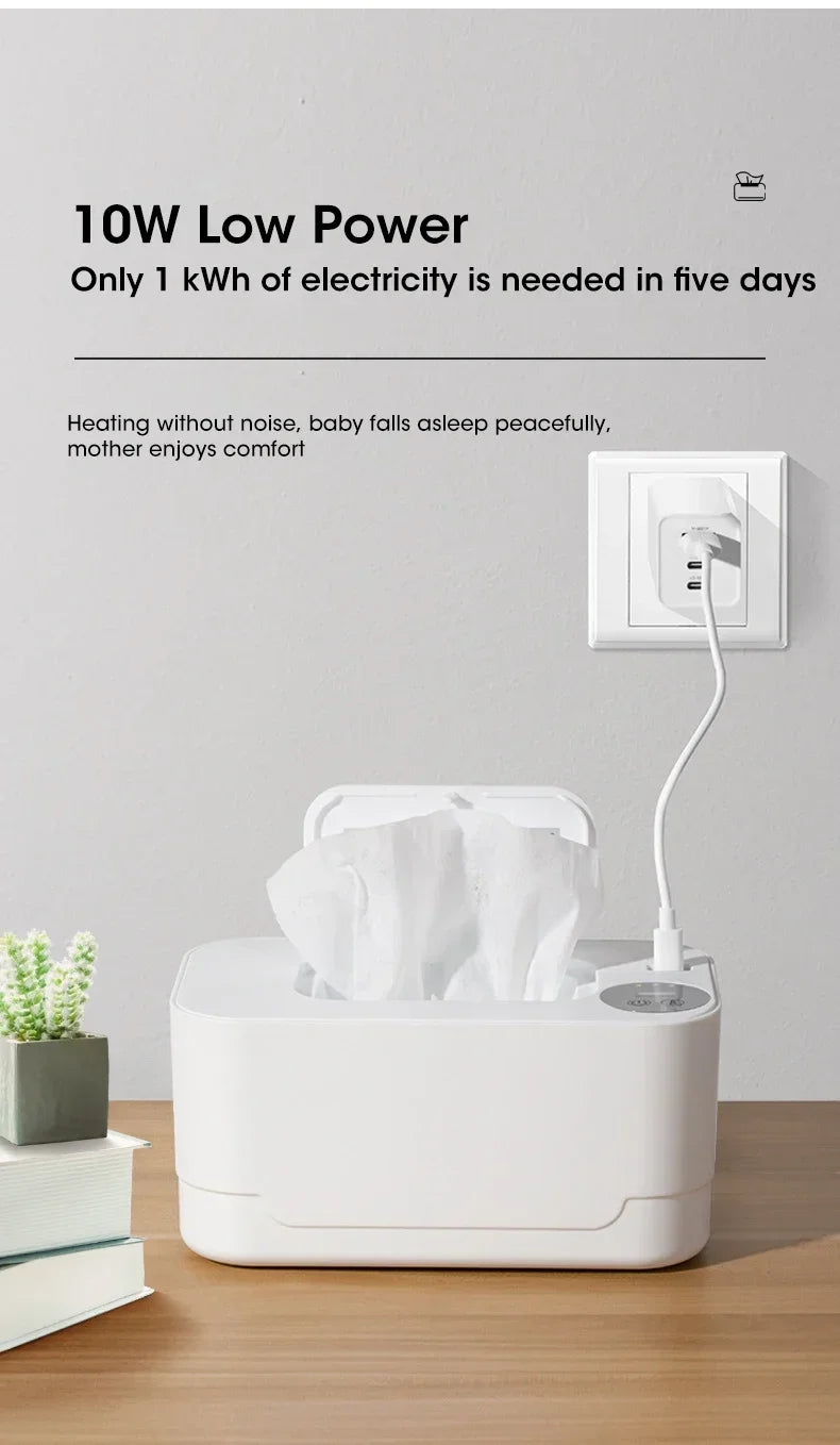 Baby Wipe Warmer Heater with LED Display, Wet Towel Dispenser Portable USB Charge Baby Wipe Warmer Napkin Heating Box Home/Car