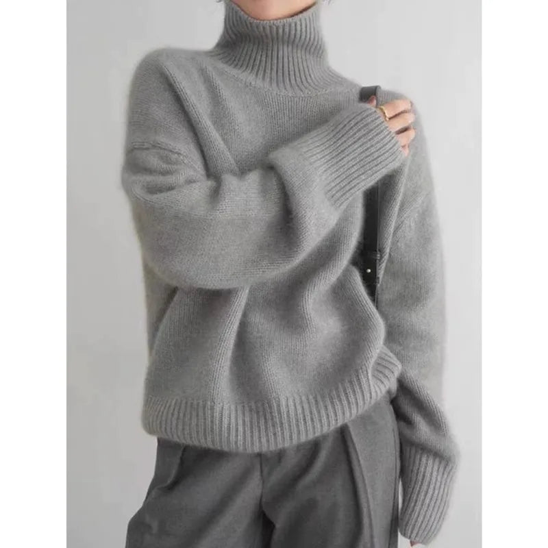 2024 Herbst und Winter Neuer dicker Kaschmirpullover Damen Rollkragenpullover Warm Locker Gestrickter Basispullover Jacke Oberteile