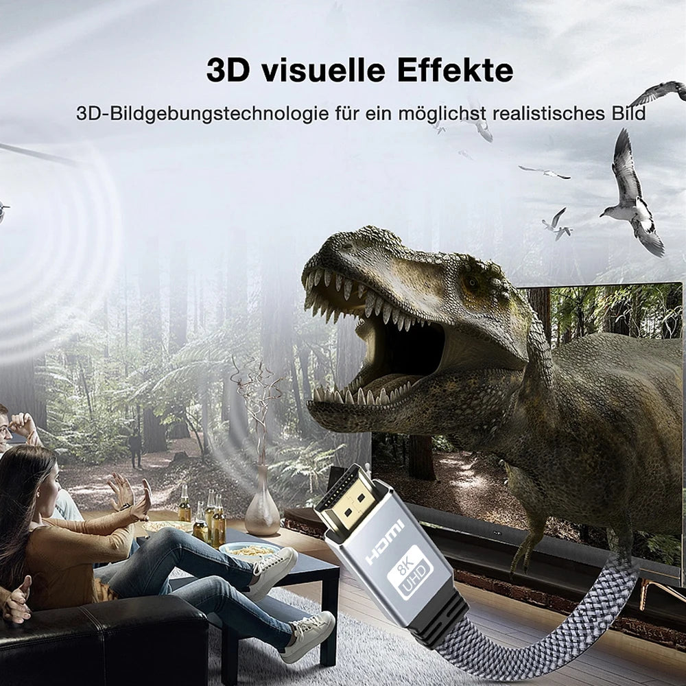 8K HDMI-Flachkabel 48 Gbit/s High Speed 8K60 4K120 144Hz Geflochtenes HDMI 2.1 Kabel 3D eARC HDCP 2.2&2.3 Kompatibel mit Roku TV/PS5