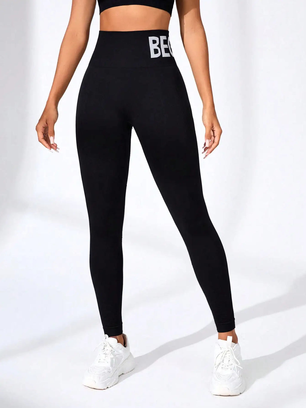 Europäische und amerikanische nahtlose Yoga-Leggings mit Bund-Schriftzug, Po-Lifting, schnelltrocknende, atmungsaktive Damen-Tights für den Sport