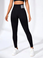 Europäische und amerikanische nahtlose Yoga-Leggings mit Bund-Schriftzug, Po-Lifting, schnelltrocknende, atmungsaktive Damen-Tights für den Sport