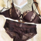 YUQI Französisches Retro-Spitzen-Dessous-Set – Push-up-Minimizer-BH mit weichem Bügel für große Oberweite, sexy Bralette- und Höschen-Set, Bestseller