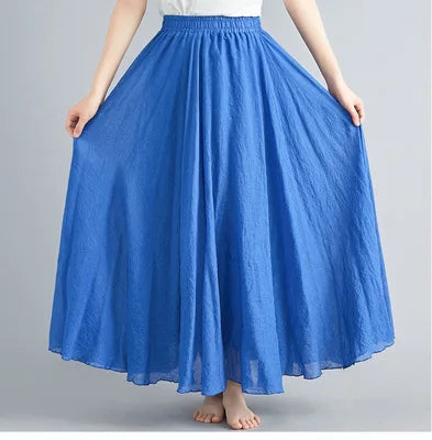 Neue 2020 Damen Leinen Baumwolle Lange Röcke Elastische Taille Plissierte Maxi Röcke Strand Boho Vintage Sommer Röcke Faldas Saia