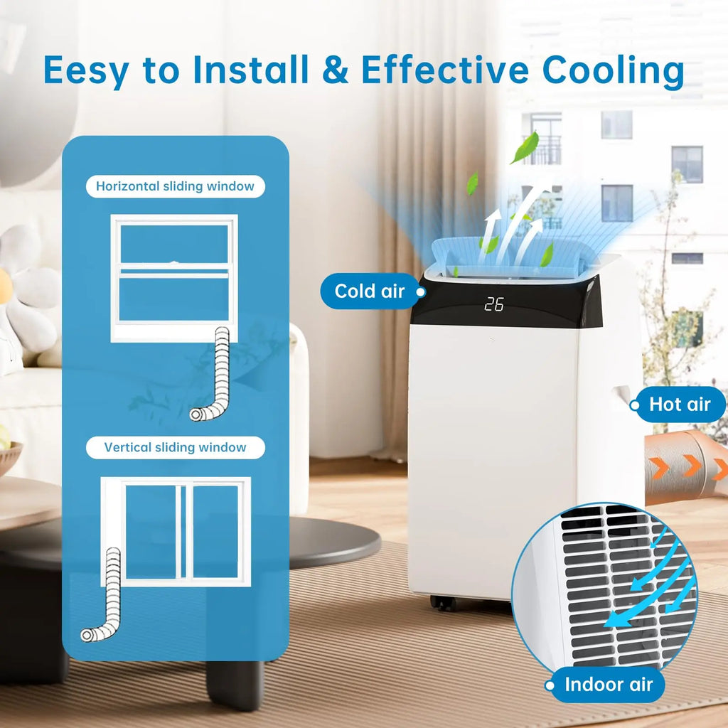Tragbare Klimaanlage 12000 BTU, 4-in-1 Kühlung, Entfeuchter, Ventilator & Automatischer Luftstrom, Keine Außeneinheit, Leiser Betrieb, Für Zuhause