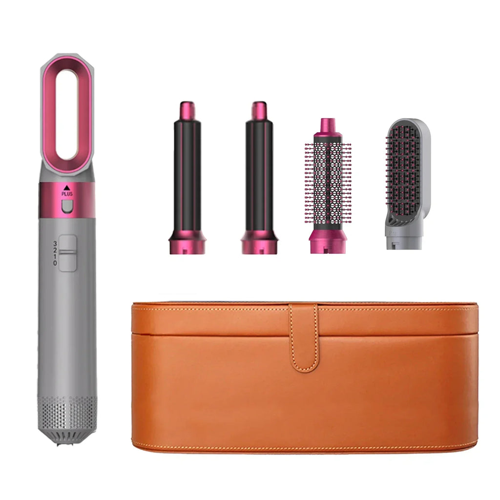 5-in-1-Haartrockner- und Heißluftkammbürste mit Lockenstab und Haarglätter zum schnellen Trocknen, Locken, Glätten und Stylen