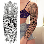 1 Sheet Full Arm Compass Zeus Skull Tiger Lion Flower Temporary Tattoos Sleeve For Men Women Adults Fake Temp Sticker Tattoo