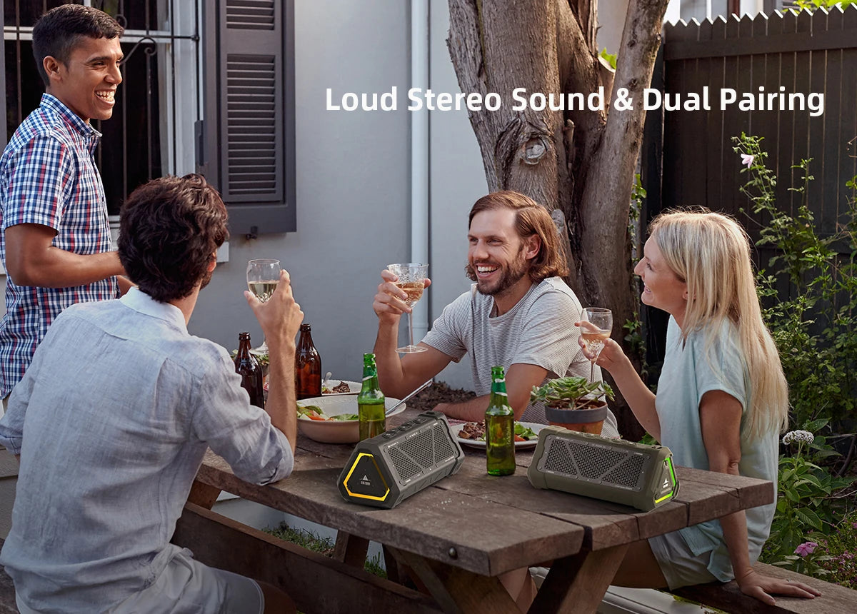 MLOVE P3 Outdoor-Bluetooth-Lautsprecher, 40W Ausgangsleistung Bluetooth 5.3 Lautsprecher, Stereo Sound IPX7 Wasserdicht, Micro SD-Karte, RGB-Licht