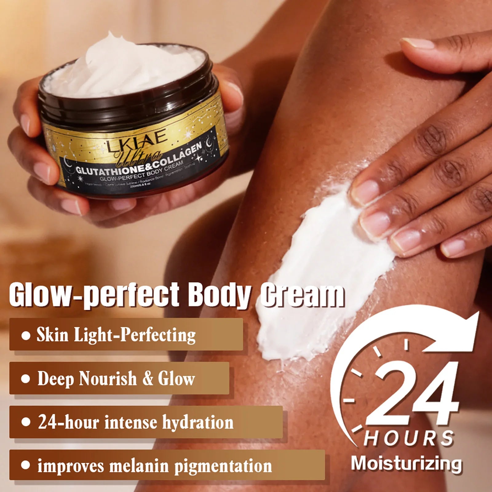LKIAE Ultra Glutathione Kollagen Haut Leuchtende Körpercreme, 24-Stunden Intensive Feuchtigkeit, Aufhellend, Tiefenpflege & Glanz, 200ml