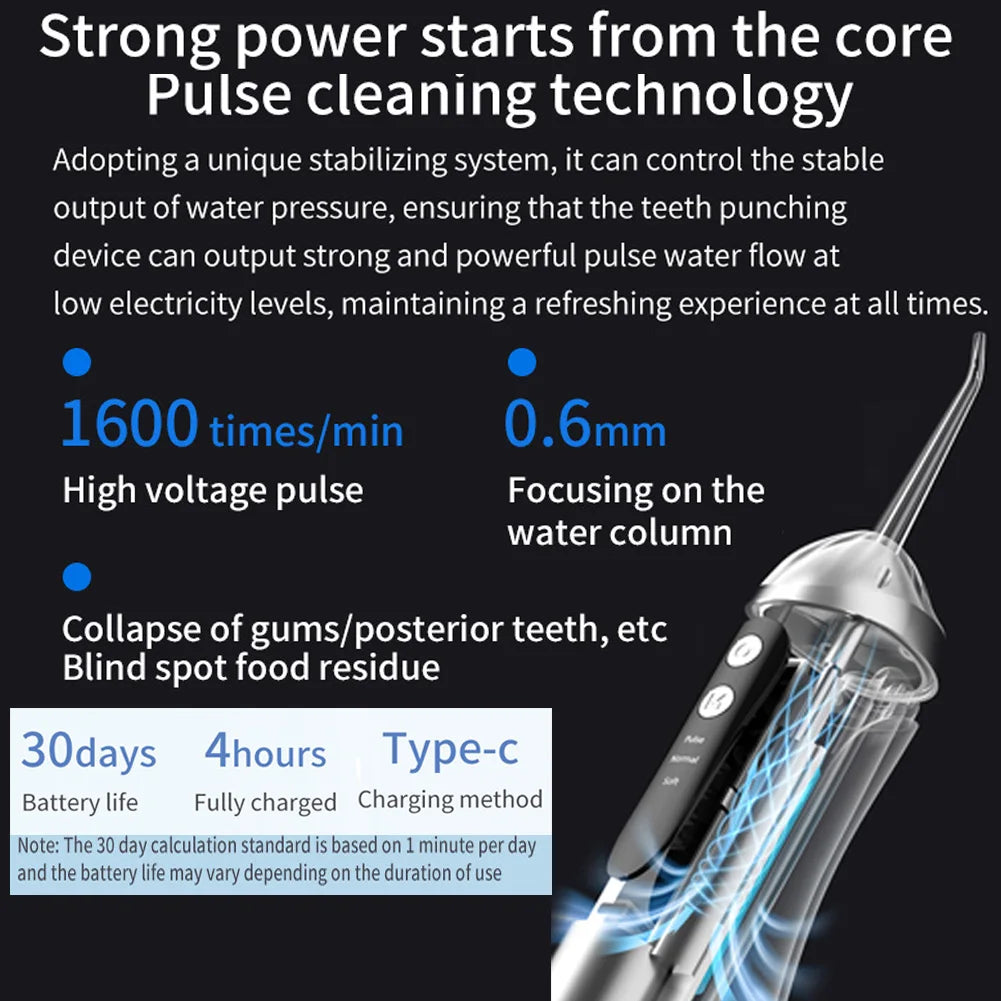 Munddusche 3 Reinigungsmodi Tragbar Wiederaufladbar Wasserdicht IP65 Dental Water Flosser Zahnaufhellungs-Düsenflosser 200 ml