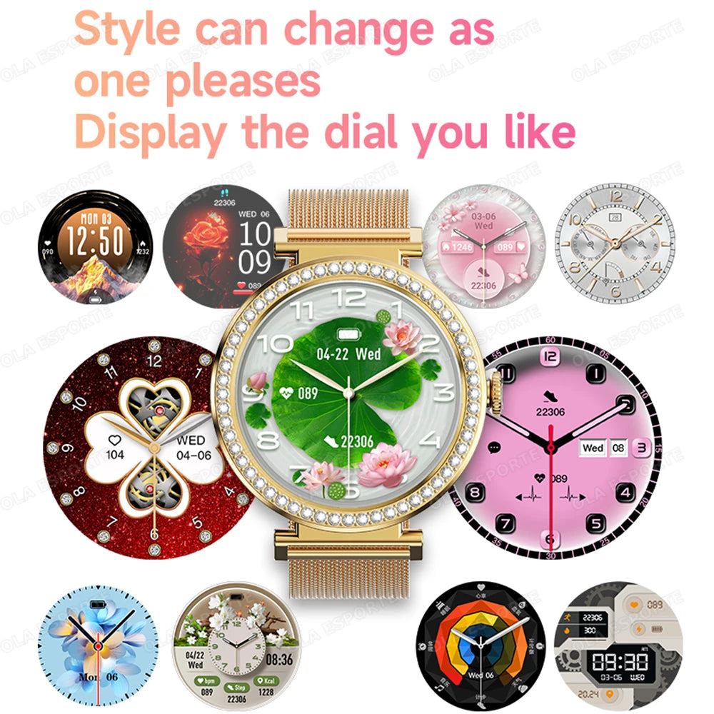 Fashion Zircon Smartwatch 1,46" AMOLED Bildschirm 5.4 Bluetooth Anruf Herzfrequenz Temperaturüberwachung Damen Smartwatch Schrittzähler