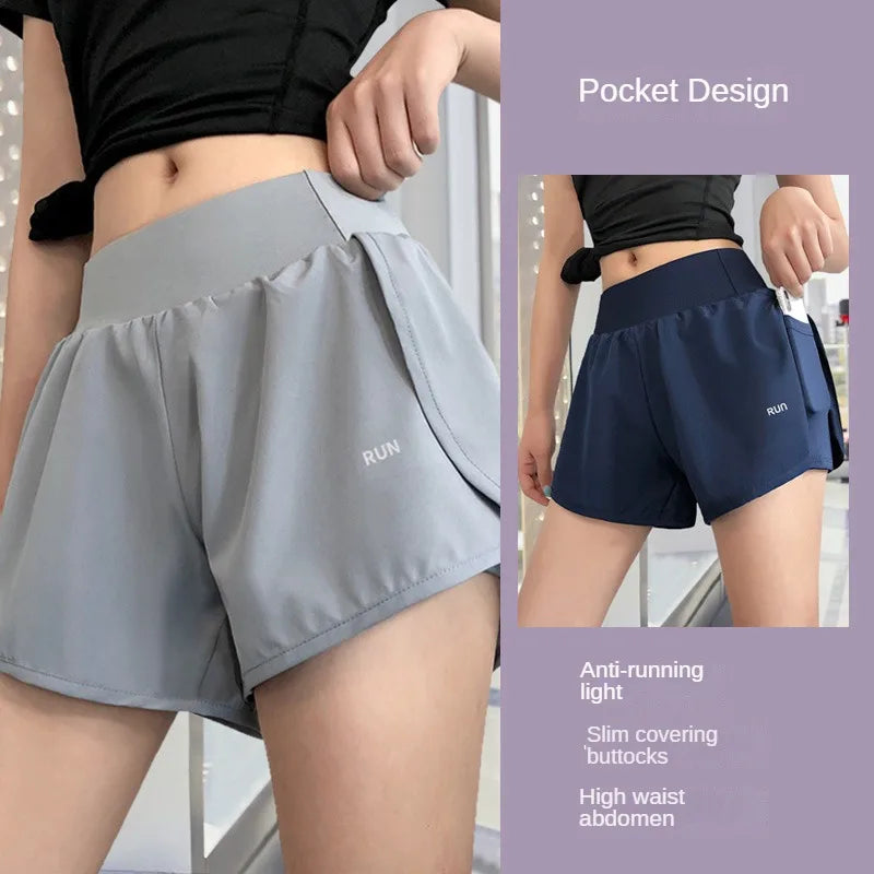 Damen Freizeit Sport Anti-Exposition Falsche Zweiteilige Abnehmende Sport Fitness Nackt Yoga Atmungsaktive Shorts