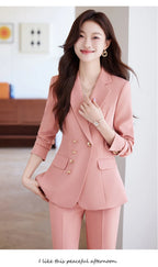NAVIU Neu 2024 Damen Hosenanzüge Rosa Blazer und Jacken Set Büro Damen Arbeits Business Uniform Weiblicher Hosenanzug OL Stil Beige