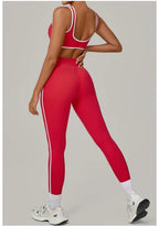 2PCS Damen Yoga-Set Hohe Taille Peach Hip Herausnehmbare Polsterung Sport-BH Hose Fitnessanzug Laufen Workout Gym Leggings Yoga-Set