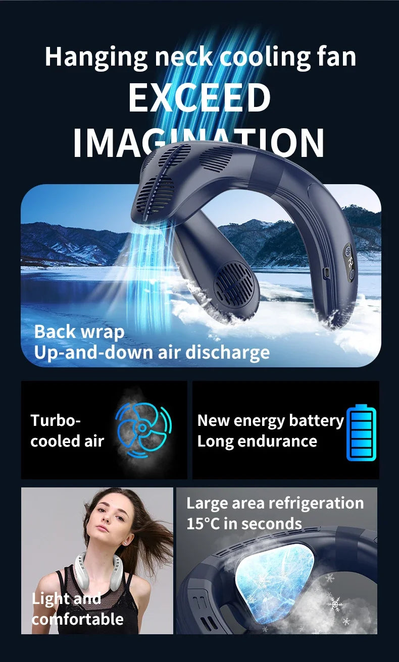 Neuer tragbarer Nackenventilator 5200mAh Nackenklimaanlage wiederaufladbarer Halbleiter-Kühlventilator Persönlicher Outdoor-Ventilator tragbarer Kühler